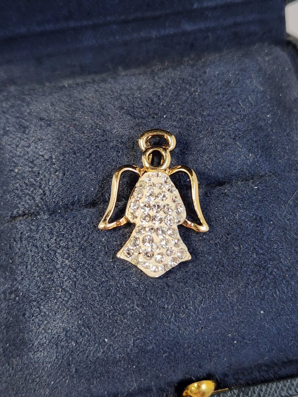 Vintage Swarovski Crystal Angel 14K 925 Silver Pendant Guardian Charm